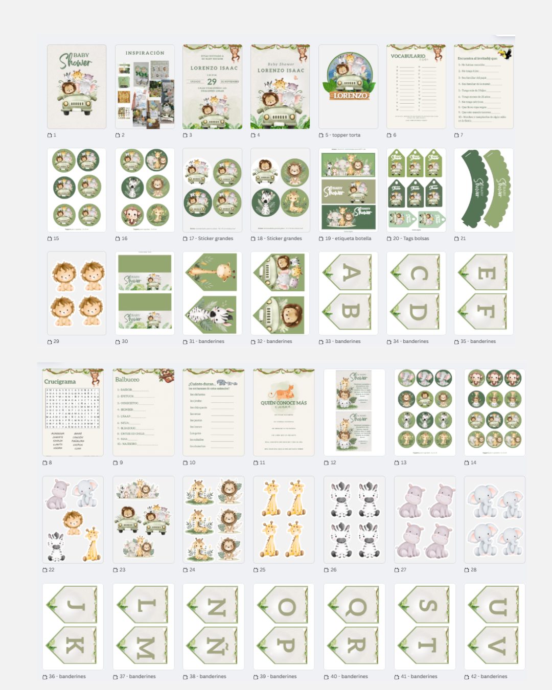 Kit imprime en Casa - Baby shower Selva