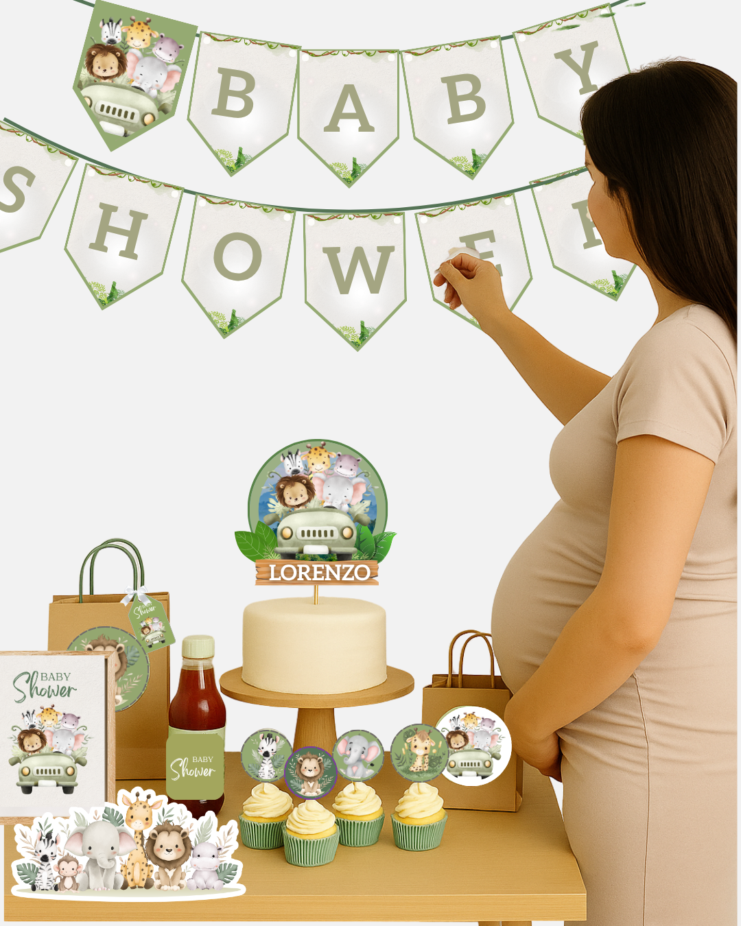 Kit imprime en Casa - Baby shower Selva